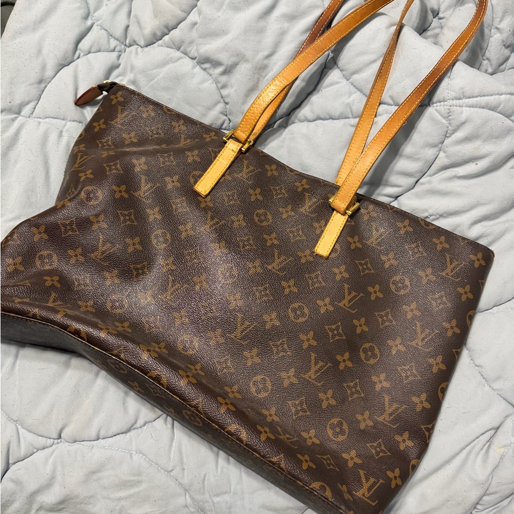 Louis Vuitton Monogram Canvas Tote with Tan Leather Straps